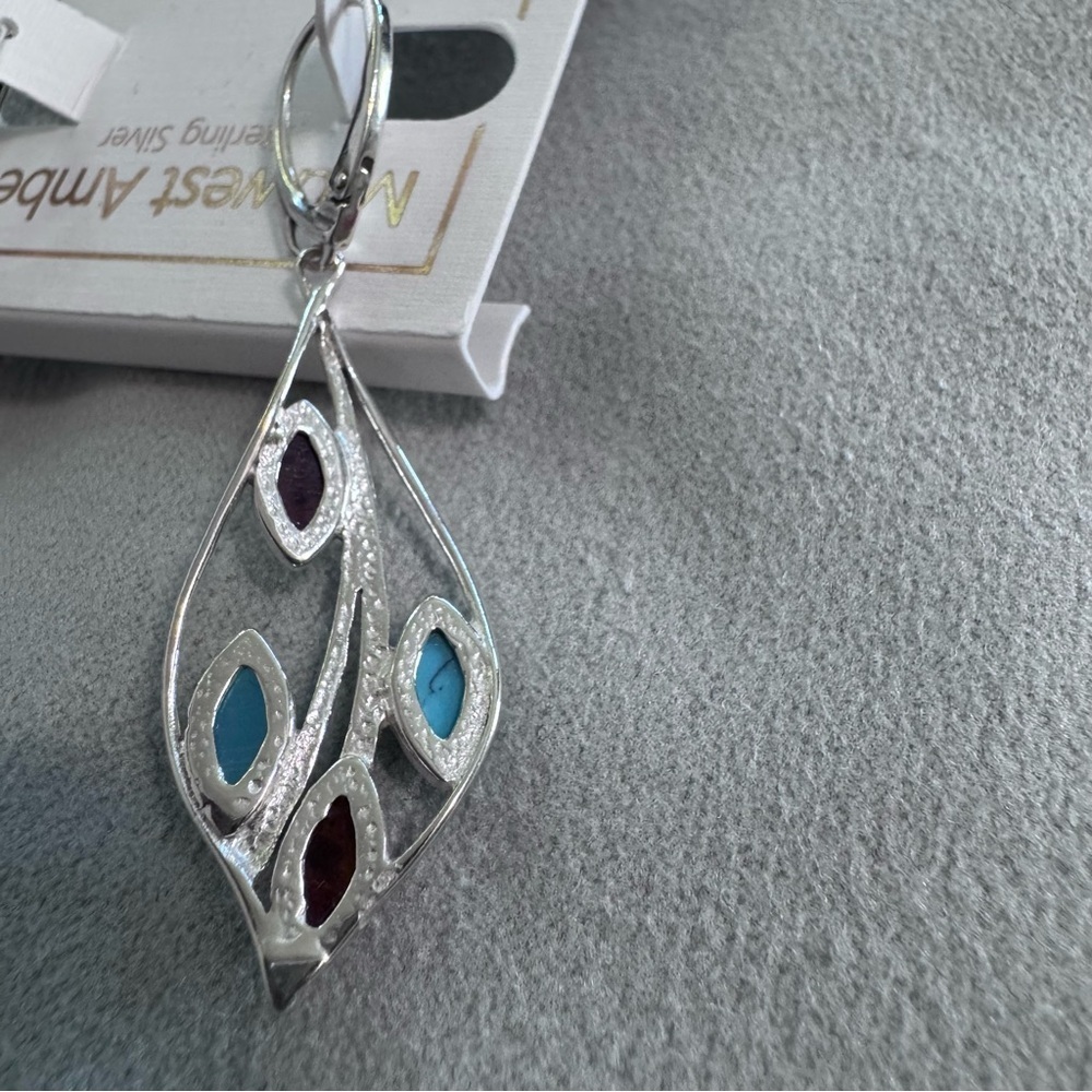 NWT Midwest Amber & Turquoise sterling silver earrings,Western,Southwes,Cowgirl - Picture 4 of 5